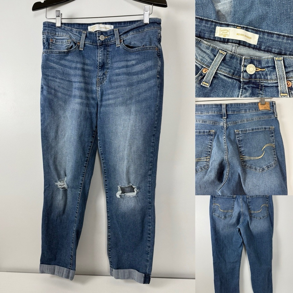 Signature By‎ Levi Strauss Women's 12 / 31 Mid-Rise Boyfriend Distressed Jeans